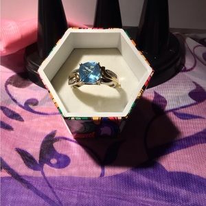 Vintage aqua marine 10k gold and sterling ring